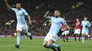 Satu golnya ke gawang Manchester United menambah pundi-pundi gol bek subur Manchester City, Nicolas Otamendi. Gol tersebut membuat dirinya berada pada urutan keenam top scorer klub dengan torehan lima gol. (AFP/Oli Scarff)