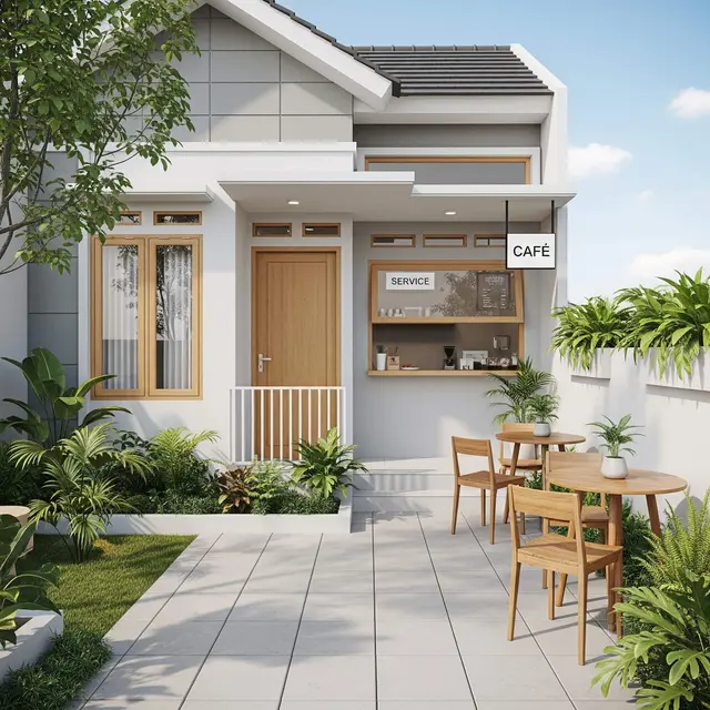 Desain Rumah Type 36 dengan Mini Café di Halaman Depan