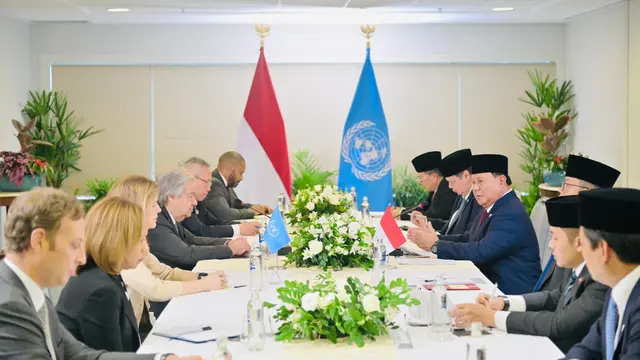 Presiden Prabowo Subianto melakukan pertemuan bilateral dengan Sekretaris Jenderal (Sekjen) Persatuan Bangsa-Bangsa (PBB), António Guterres, di Rio de Janeiro, Brasil, Minggu, 17 November 2024.
