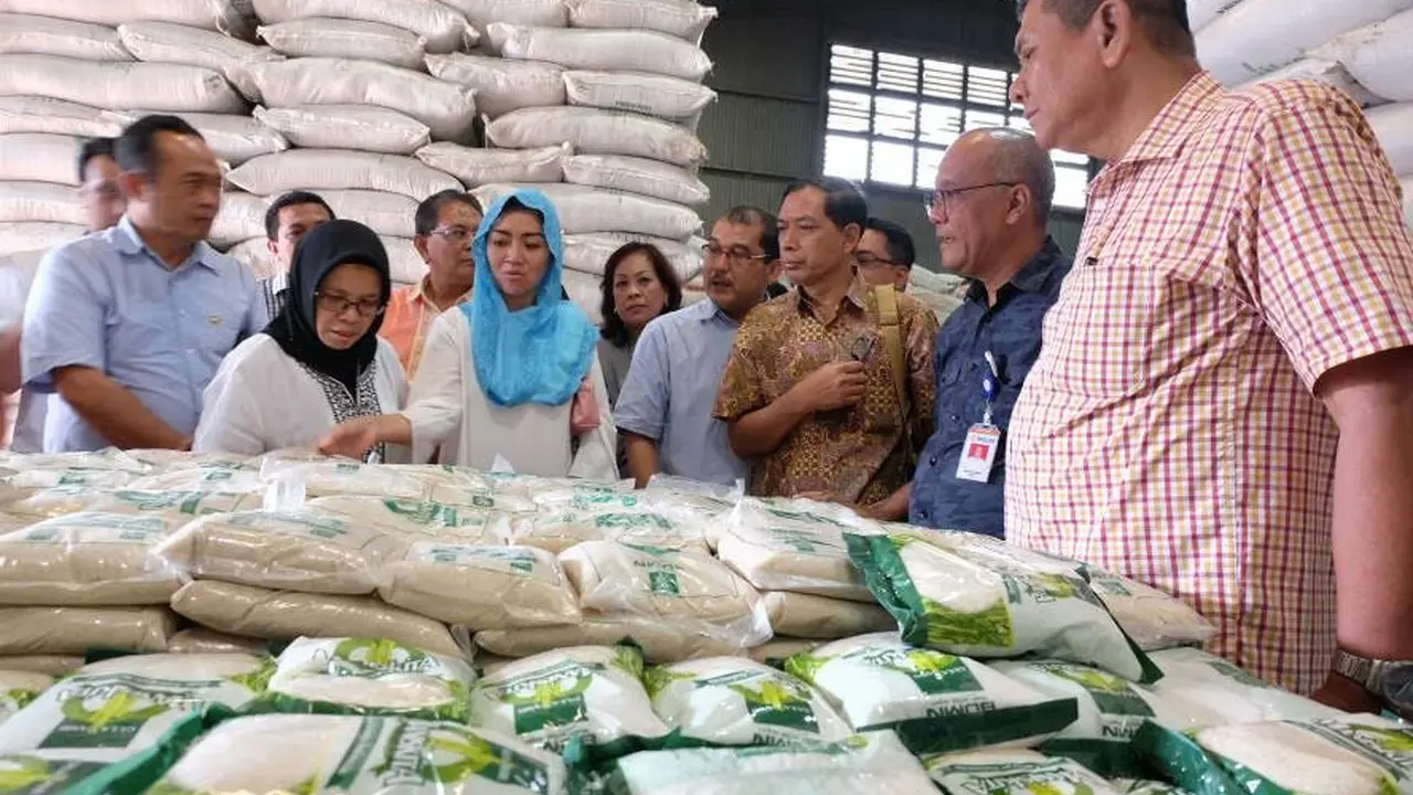 Direktur Jenderal Perdagangan Dalam Negeri Kementerian Perdagangan Tjahja Widayanti melakukan peninjauan ke Gudang Bulog di Medan, Sumatera Utara. (Liputan6.com/Reza Efendi)