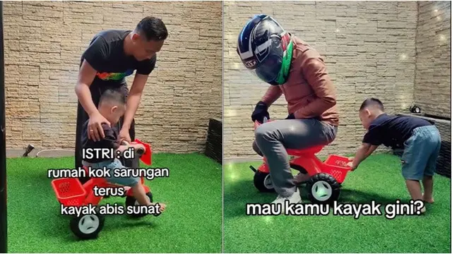 6 Potret Pria Ikut Tren 'Kenapa di Rumah Sarungan Mulu', Versi Bapak-Bapak Kocak