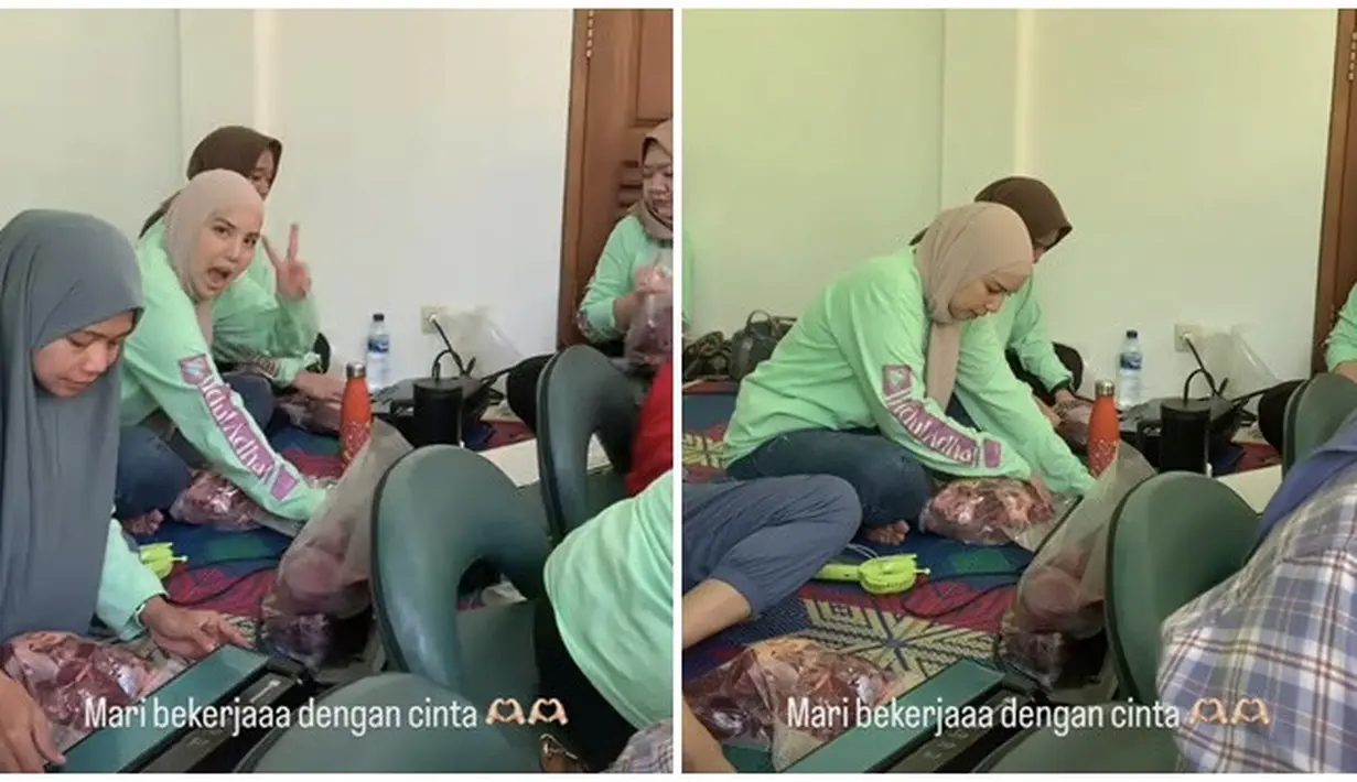 Tya Ariestya bersyukur diberi kesehatan dan alhasil bisa ikut membantu panitia kurban untuk membungkus daging kurban. Dalam keterangan unggahannya, Tya ungkap jika membungkus daging kurban tersebut selama 4,5 jam. Tya selaras dengan ibu-ibu panitia yang lainnya pakai baju warna hijau sage. Tya ungkap jika ada sekitar 45 sapi yang disembelih. (Liputan6.com/IG/@tya_ariestya)
