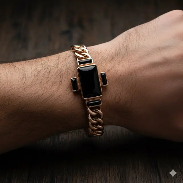 Gelang Figaro Onyx dengan Detail Twist