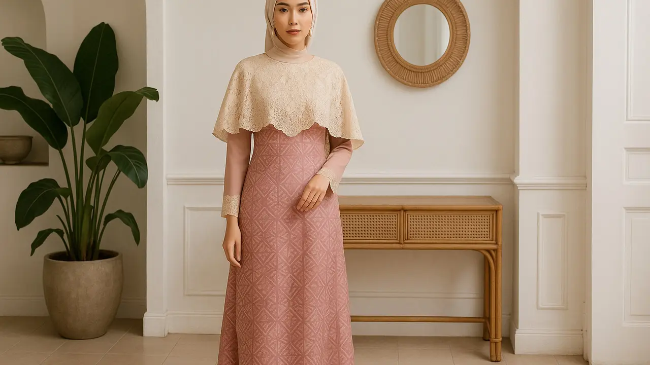 7 Model Dress Batik Kombinasi Dusty Pink dan Brokat Cream, Elegan dan ...