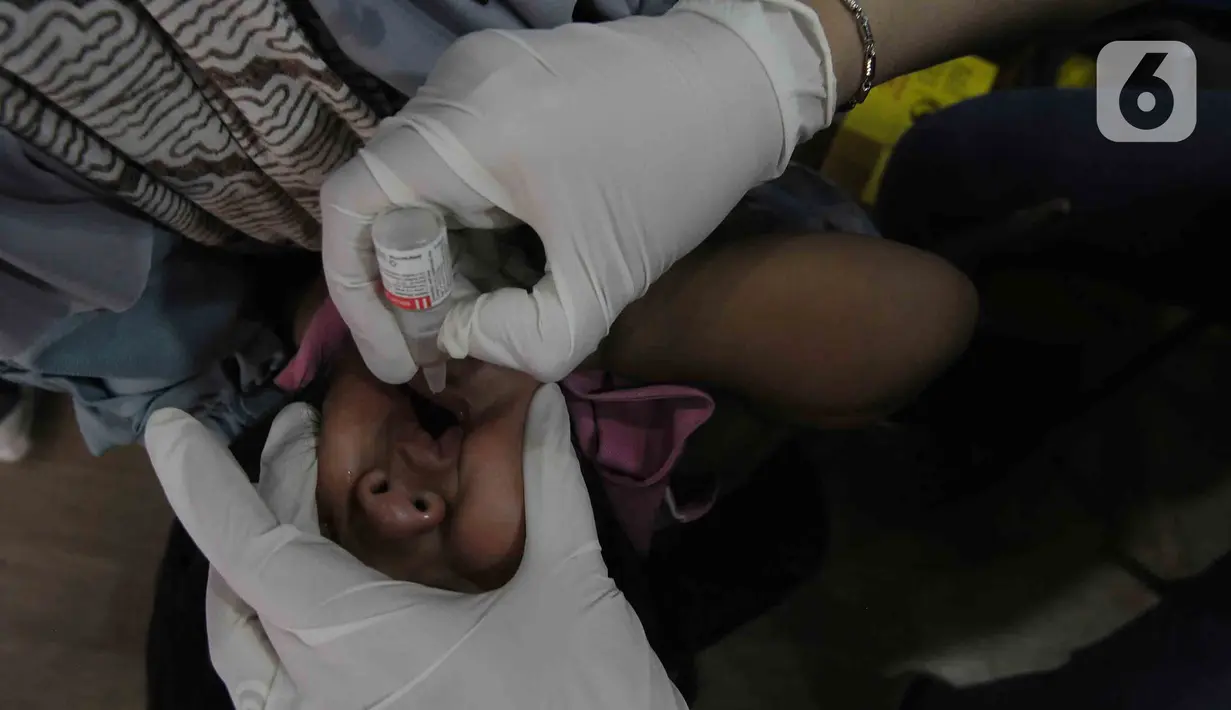 Dokter meneteskan cairan vaksin Rotavirus (RV) untuk bayi di RPTRA Garuda Jakarta Timur, Selasa (15/8/2023). (merdeka.com/Imam Buhori)