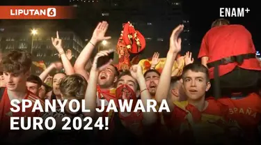 Para penggemar Spanyol bersorak gembira pada Minggu malam (14/7), setelah Spanyol mengalahkan Inggris 2-1 dan memenangkan Euro 2024.