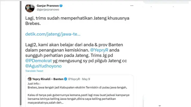 Disindir Kader Demokrat, Ganjar Respons Kritikan Kemiskinan Ekstrem di Jateng: Trims Sudah Memperhatikan