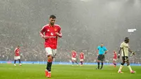 Pemain Manchester United Bruno Fernandes dalam laga Premier League Inggris antara Man Utd vs Ipswich Town di Manchester, Inggris, Minggu, 30 Agustus 2026. (AP Photo/Dave Thompson)