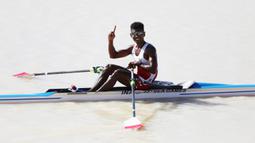 Memo mencatatkan waktu 08:10.247 dan berhasil mengalahkan wakil tuan rumah, Thailand, dan juga Filipina yang harus puas finis ketiga. (Foto: NOC Indonesia/Didik Setiawan)