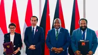 Presiden Joko Widodo atau Jokowi saat menghadiri pertemuan forum bisnis pertama antara Indonesia dan Papua Nugini yang digelar di APEC Haus, Papua Nugini, pada Rabu (5/7/2023). (Foto:  Laily Rachev - Biro Pers Sekretariat Presiden)