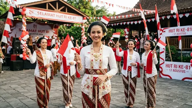 Ide Model Kebaya Untuk Peringati Hari Kemerdekaan 17 Agustus 1945 HUT RI Ke-81/AI Generated