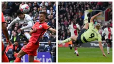 Pekan ke-30 Liga Inggris 2022/2023 yang digelar Sabtu (8/4/2023) diwarnai dua gol keren yang penuh makna bagi dua pemain sebagai pencetak gol. Bagi Son Heung-min dan Erling Haaland, gol keren yang mereka cetak sama-sama beraroma century alias berkelipatan seratus. Son Heung menjadi pemain asia pertama yang mencetak total 100 gol di Premier League, sementara gol kedua Erling Haaland menjadi gol ke-200 sepanjang karier profesionalnya di level klub dan timnas. (Kolase Foto AFP dan AP Photo)
