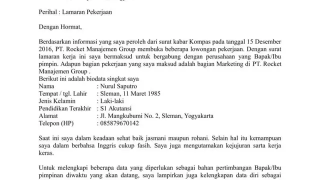 Contoh surat lamaran kerja