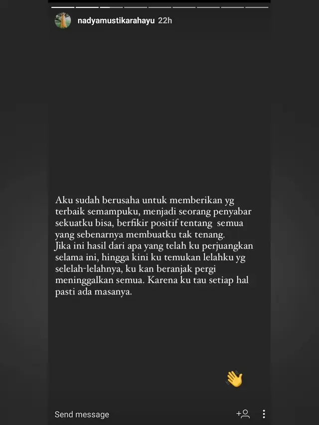 Unggahan Nadya Mustika Rahayu. (Foto: Dok. Instagram @nadyamustikarahayu)
