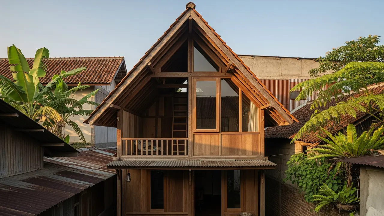 Rumah dengan Atap Pelana Tinggi dan Loteng