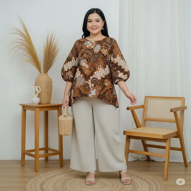 Setelan Celana Wide Leg + Atasan Batik