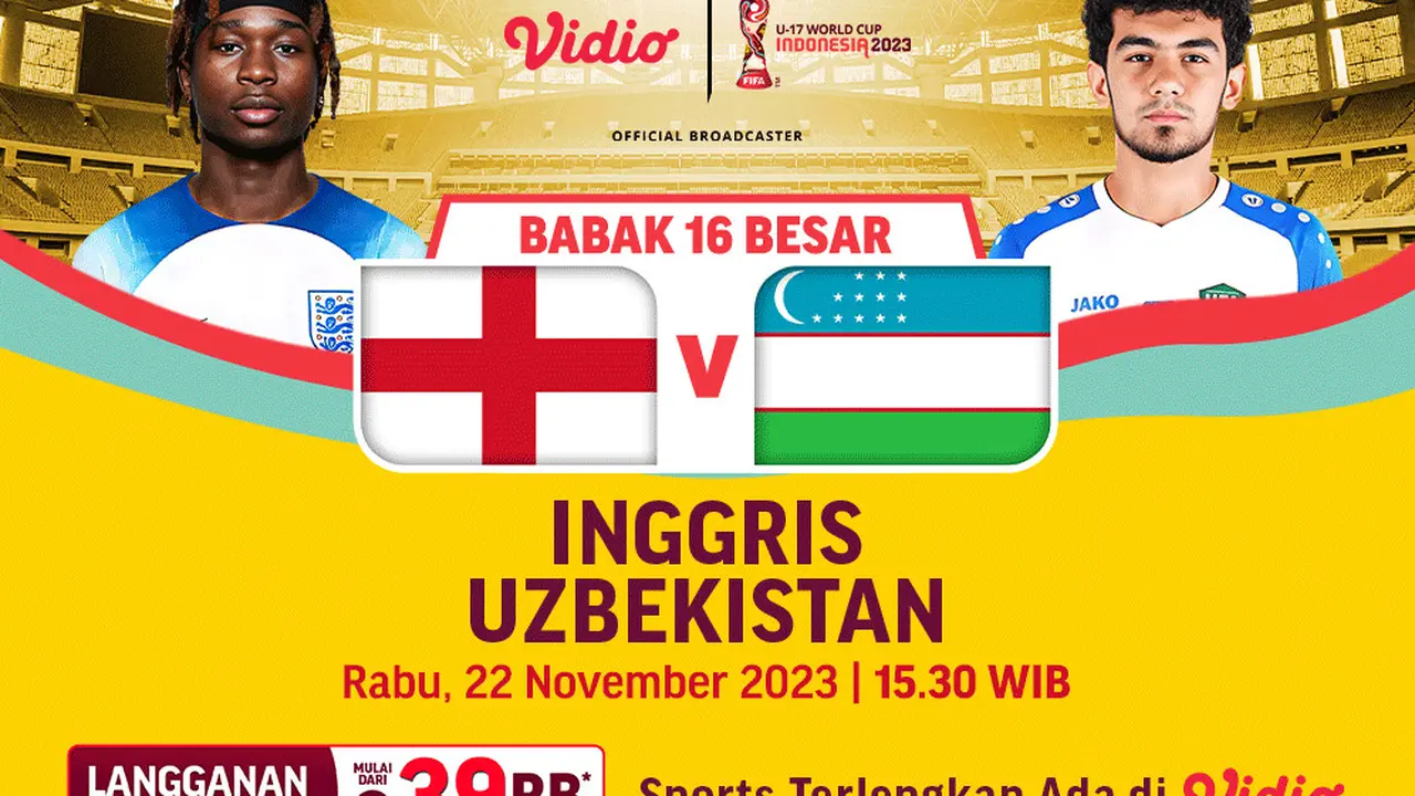 Siaran Langsung Piala Dunia U-17 Inggris vs Uzbekistan di Vidio