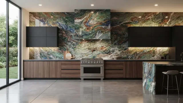 Model Backsplash Dapur dengan Motif Batu
