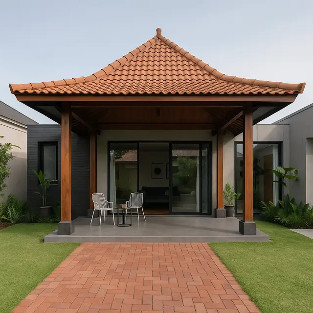 Model Teras Rumah Joglo Modern Model Industrial/Via ChatGPT