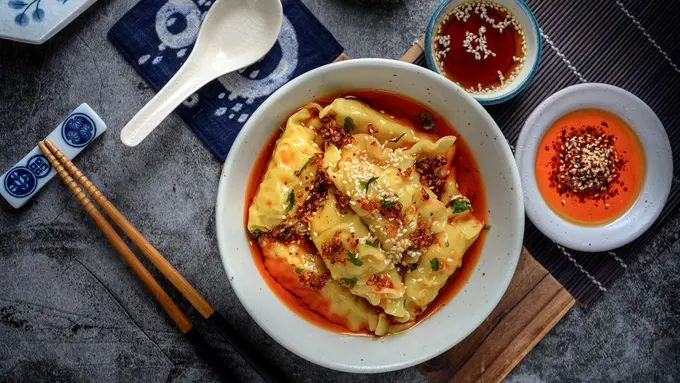 Resep Suanla Chaoshou, Wonton Chili Oil ala Sechuan - Food Fimela.com