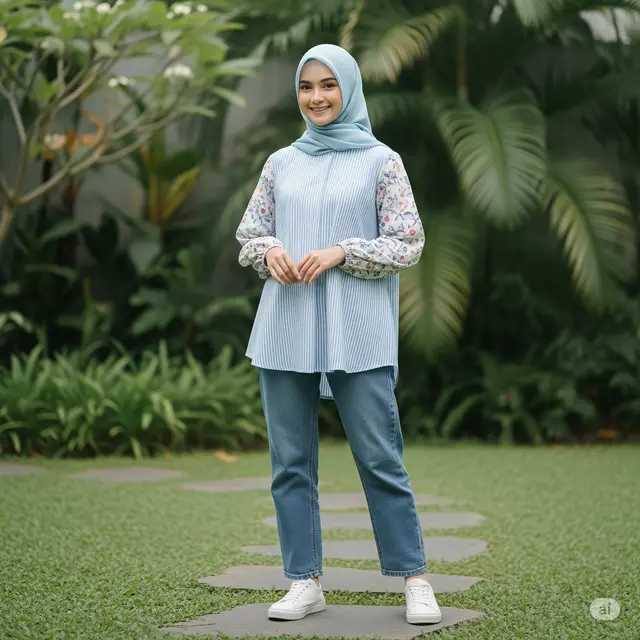 Inspirasi OOTD Floral Hijabers 2025. Foto: Gemini