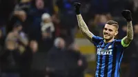 Striker Argentina, Mauro Icardi, merayakan gol yang dicetaknya ke gawang Palermo pada laga Serie A di Stadion San Siro, Italia, Minggu (6/3/2016). (AFP/Giuseppe Cacace)