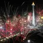 Pesta kembang api di Monas, Jakarta Pusat. (Antara)