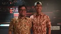 Tim principal Prema Racing, Rene Rosin, bersama Sean Gelael memberikan keterangan pers di Jakarta, Senin (15/1/2018). (Bola.com/Muhammad Wirawan Kusuma)