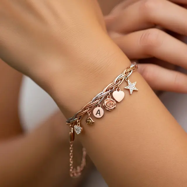 Gelang Emas Kombinasi Rose Gold dan Putih
