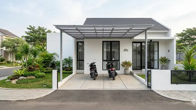 Model Rumah 1 Lantai Tipe 45 dengan Garasi Cukup 2 Motor. Gemini