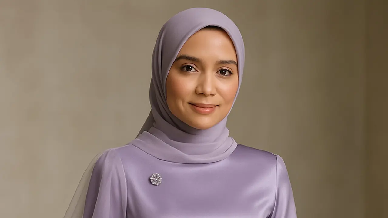 Gaun Pesta Panjang Berhijab dengan Kain Satin (Foto: ChatGPT)