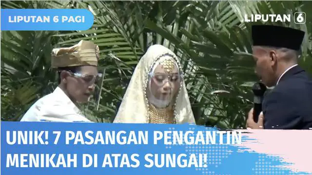 Bukan di pelaminan, beginilah 7 pasang pengantin di Sleman menikah di sungai. Pernikahan massal ini masuk dalam rangkaian HUT Kabupaten Sleman yang juga bertujuan untuk mengenalkan lokasi wisata flora kebun salak.