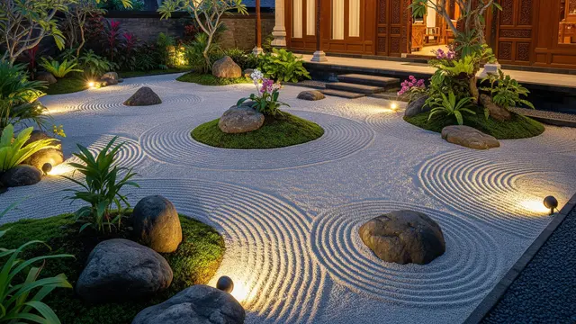 Model Taman Depan Rumah dengan Lampu Sorot Estetik dan Anti Ular/ Ilustrasi AI