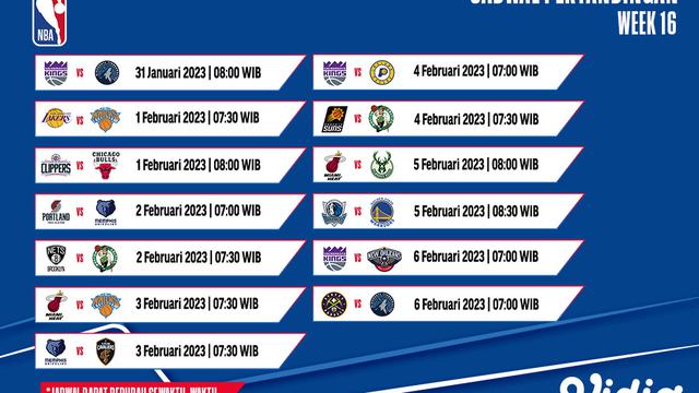 Jadwal dan Live Streaming NBA 2022/2023 Week 15 di Vidio, 31 Januari - 6 Februari 2023