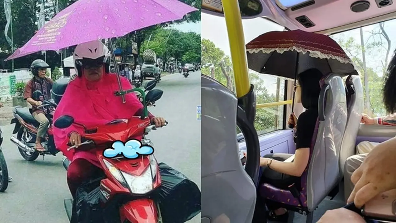 6 Aksi Lucu Emak-Emak saat Pakai Payung Ini Bikin Geleng Kepala