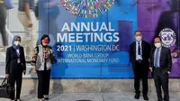Menteri Keuangan Sri Mulyani menghadiri rapat tahunan IMF dan World Bank di Washington DC, Senin (18/10/2021)
