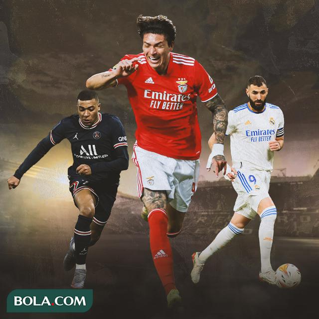 Ilustrasi - Kylian Mbappe, Darwin Nunez, Karim Benzema