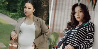 Nikita Willy kembali tampil sebagai bumil stylish sambil pamer baby bump  dengan jinjing Bucket Bag. Gaya yang sama juga ditampilkan Nikita Willy di kehamilan pertama. [@nikitawillyofficial94]