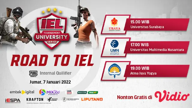 Jadwal Live Streaming Road to IEL University Season 4 : PUBGM Internal Qualifier Hari Ini di Vidio