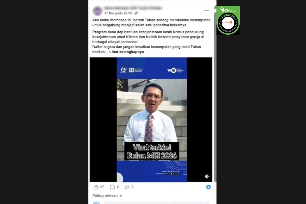Cek Fakta Liputan6.com mendapati klaim Ahok berbicara dana bantuan DAP Australia 2026 untuk umat Kristen.