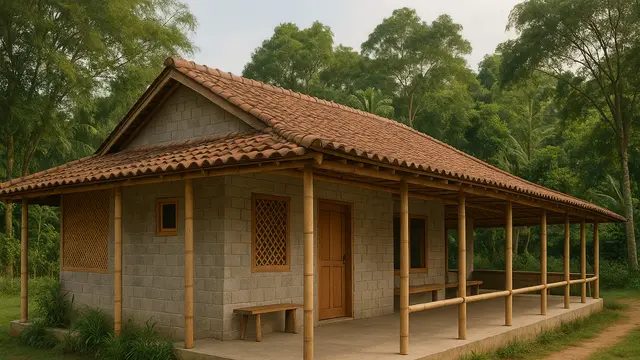 Model Rumah Kecil tapi Cantik dari Bambu dan Batako di Desa