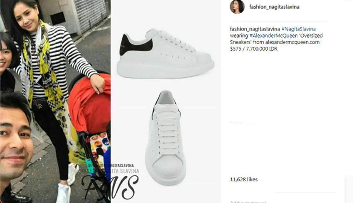 Saat sedang berlibur dengan Raffi Ahmad, Nagita Slavina tampak mengenakan sepatu merek Alexander McQueen. Sepatu berwarna putih ini berharga Rp 7 juta. (foto: instagram.com/fashion_nagitaslavina)