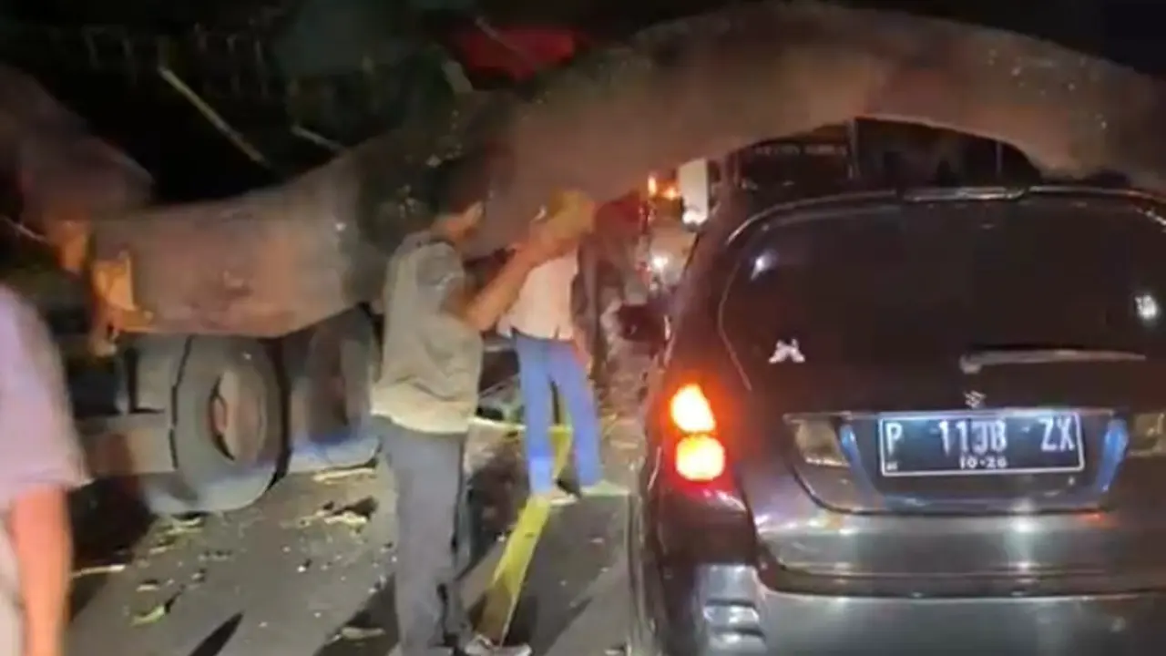 Jalur Pantura Pasir Putih Situbondo Sempat Lumpuh, Truk Fuso Ringsek Tertimpa Pohon Tumbang