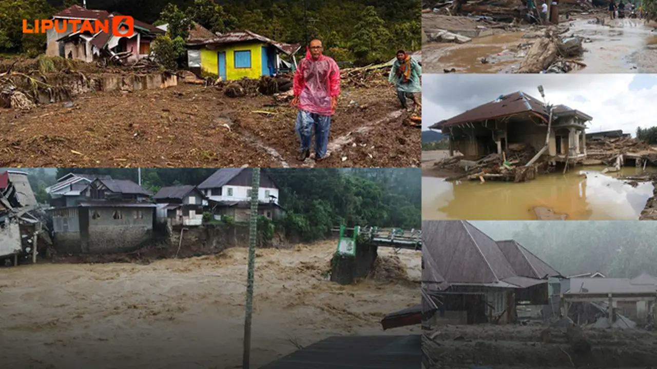 Banner Infografis Kerugian hingga Korban Banjir Sumatera Per 4 Desember 2025.