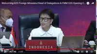 Menlu Retno Marsudi dalam pidato pembukaan Foreign Ministers Meeting atau FMM G20 di Nusa Dua, Bali. (YouTube Mofa)