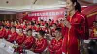 Kapten Timnas Voli Putri Tiongkok, Zhu Ting di Asian Games 2018. (ISAAC LAWRENCE / AFP)