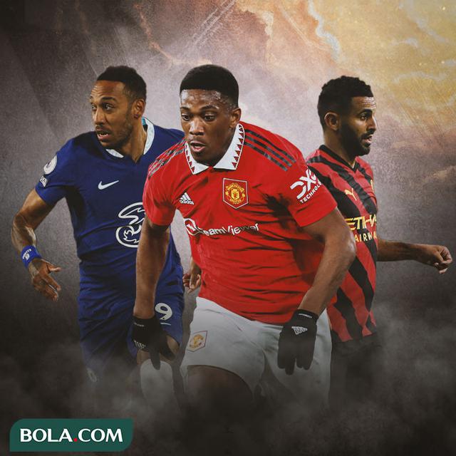 Ilustrasi - Pierre-Emerick Aubameyang, Anthony Martial, Riyad Mahrez