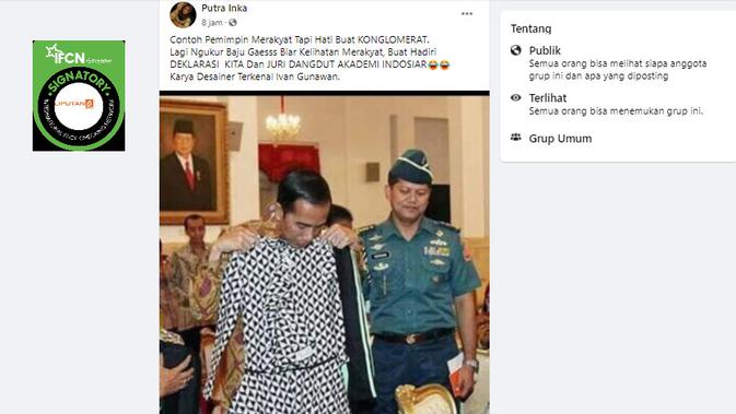 Cek Fakta Liputan6.com menelusuri Klaim Jokowi sedang mengukur baju karya Ivan Gunawan untuk menjadi juri Dangdut Akademi Indosiar.
