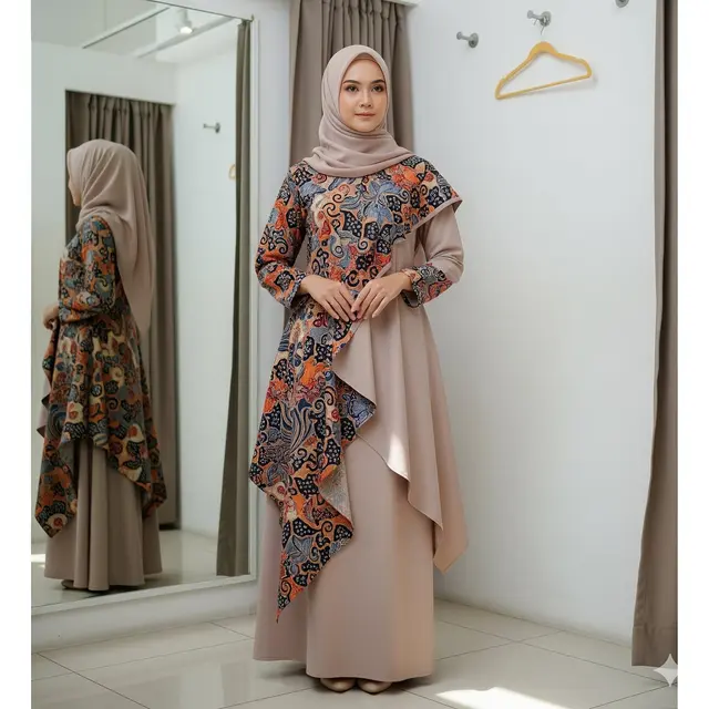 Batik Wanita Gamis Syar'i Kombinasi Kain Polos 2025