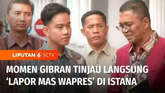 Wakil Presiden Gibran Rakabuming datang meninjau pelaksanaan layanan pengaduan Lapor Mas Wapres di Istana Wapres, Kebon Sirih, Jakarta. Dalam sehari jumlah pelapor dibatasi maksimal 60 orang untuk memaksimalkan pelayanan.